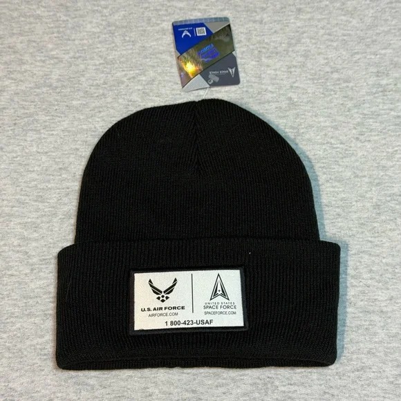 USAF & USSF Black Cuffed Beanie 🛰️ *RARE* - Picture 1 of 6